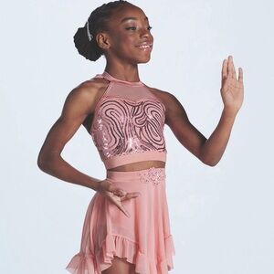 Weissman Waves of Blue Two-Piece Pink Sequined Lyrical Dance Costume Size Large